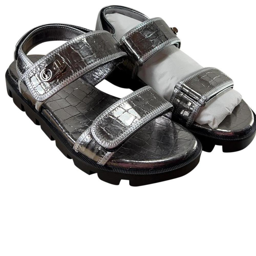 Lock cool Metallic Silver Ali Embossed Dad sandals Flats E280